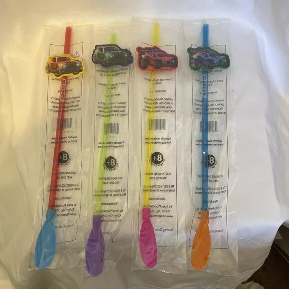 Rocket League Slurpee Cup Straws Set of 4 NEW in Package! Red Green Yellow Blue - Picture 3 of 14